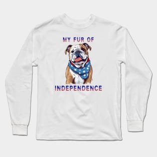 English Bulldog Funny USA Flag 4th of July Fur Of Independence Long Sleeve T-Shirt